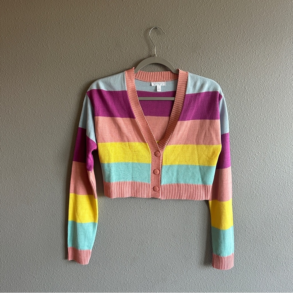 Abound Multicolor Striped Cropped Button Cardigan Medium